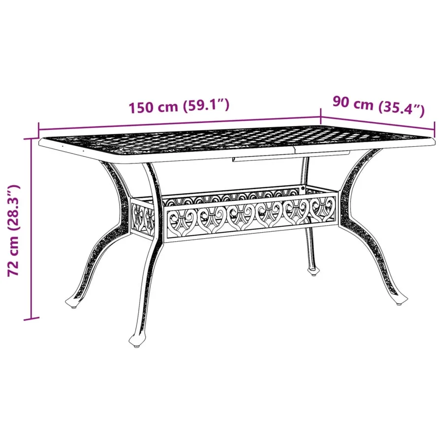 Table de jardin bronze 150x90x72 cm aluminium coulé - 11