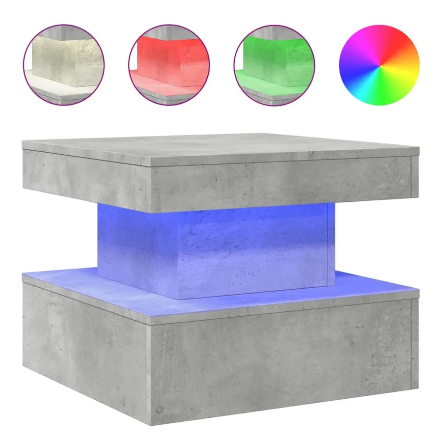 Table basse avec lumières LED gris béton 50x50x40 cm - 2