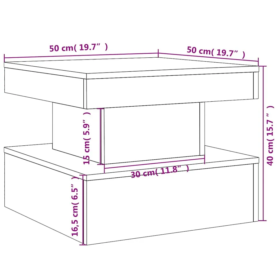 Table basse avec lumières LED noir 50x50x40 cm - 16