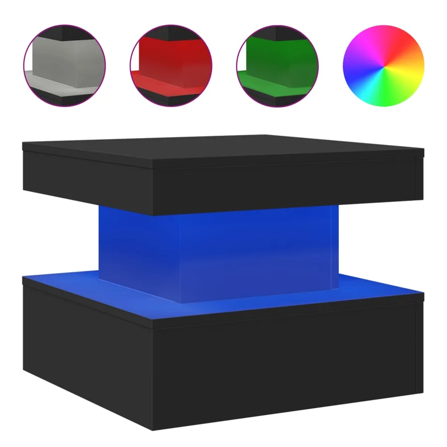 Table basse avec lumières LED noir 50x50x40 cm - 2