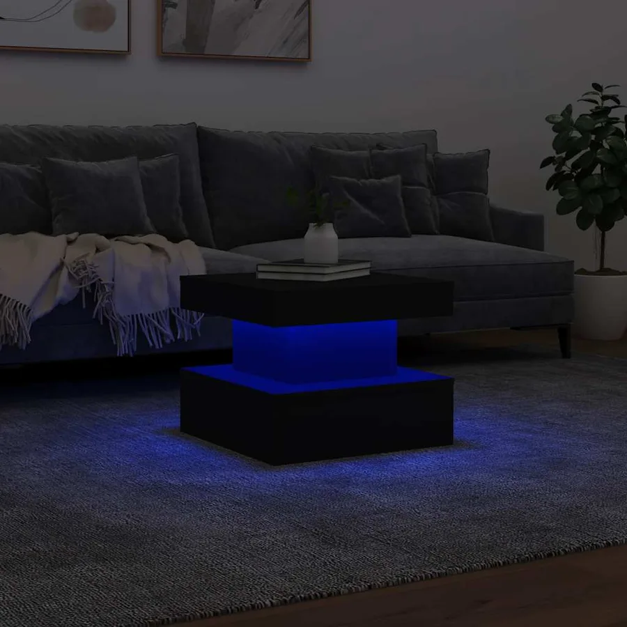 Table basse avec lumières LED noir 50x50x40 cm - 5