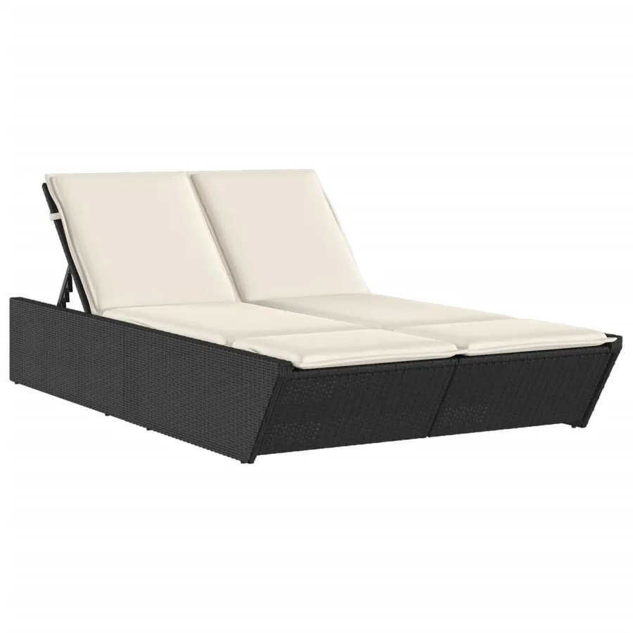 Chaise longue double avec coussins noir résine tressée - 2
