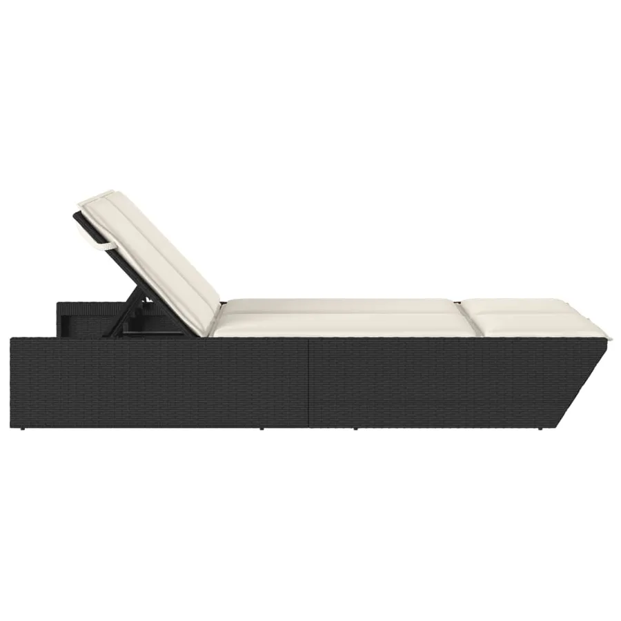 Chaise longue double avec coussins noir résine tressée - 4