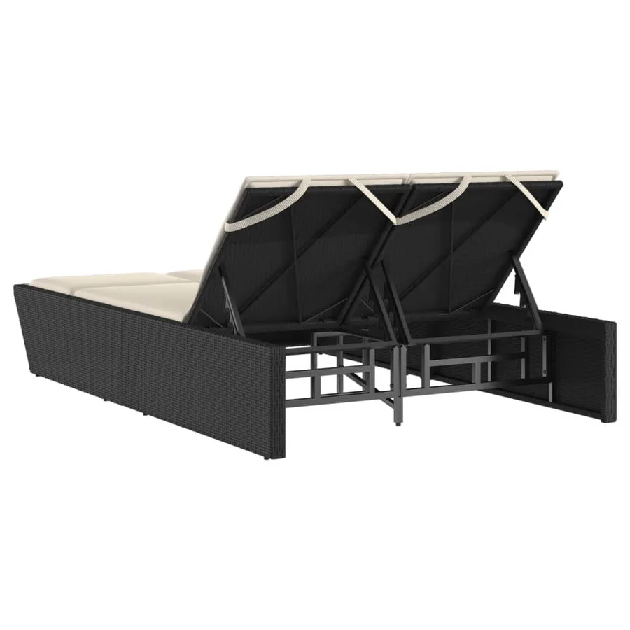Chaise longue double avec coussins noir résine tressée - 5