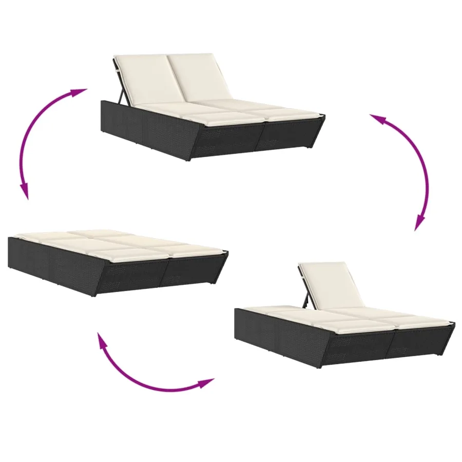 Chaise longue double avec coussins noir résine tressée - 6