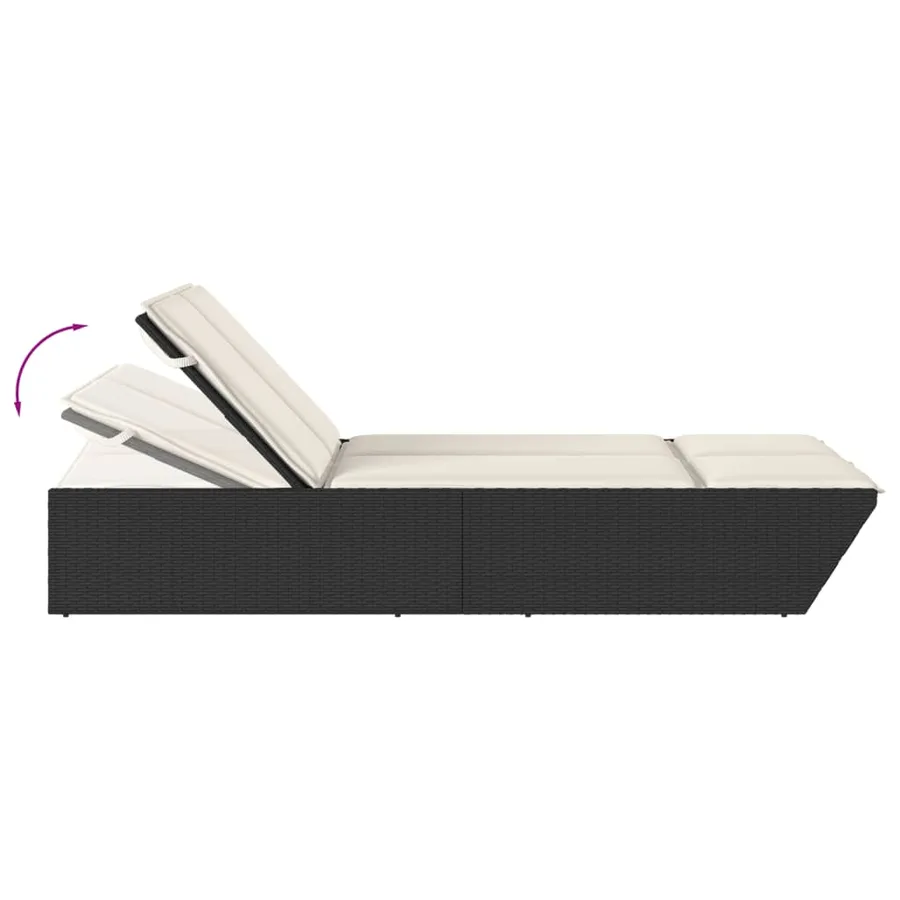 Chaise longue double avec coussins noir résine tressée - 7