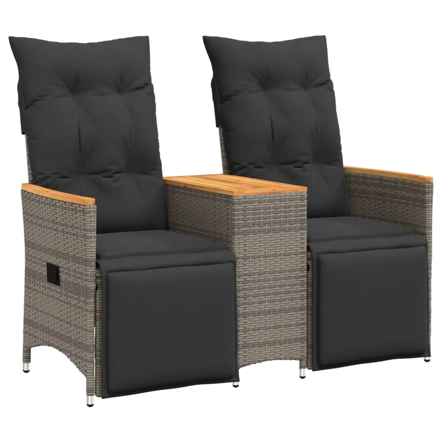 Canapé de jardin inclinable 2 places avec table gris poly rotin - 2