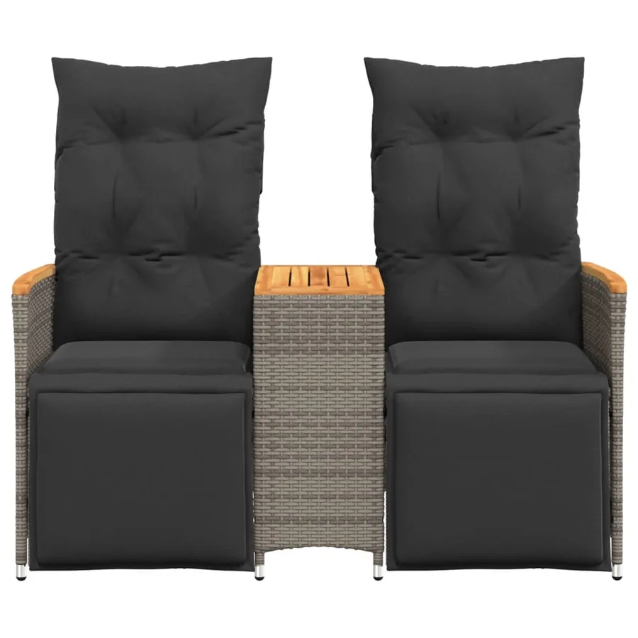 Canapé de jardin inclinable 2 places avec table gris poly rotin - 4