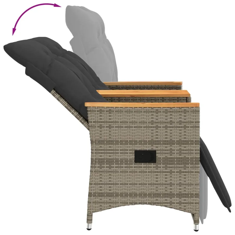 Canapé de jardin inclinable 2 places avec table gris poly rotin - 6