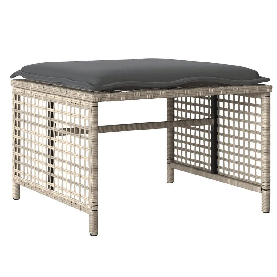 Salon de jardin avec coussins 4 pcs gris clair poly rotin verre - 6
