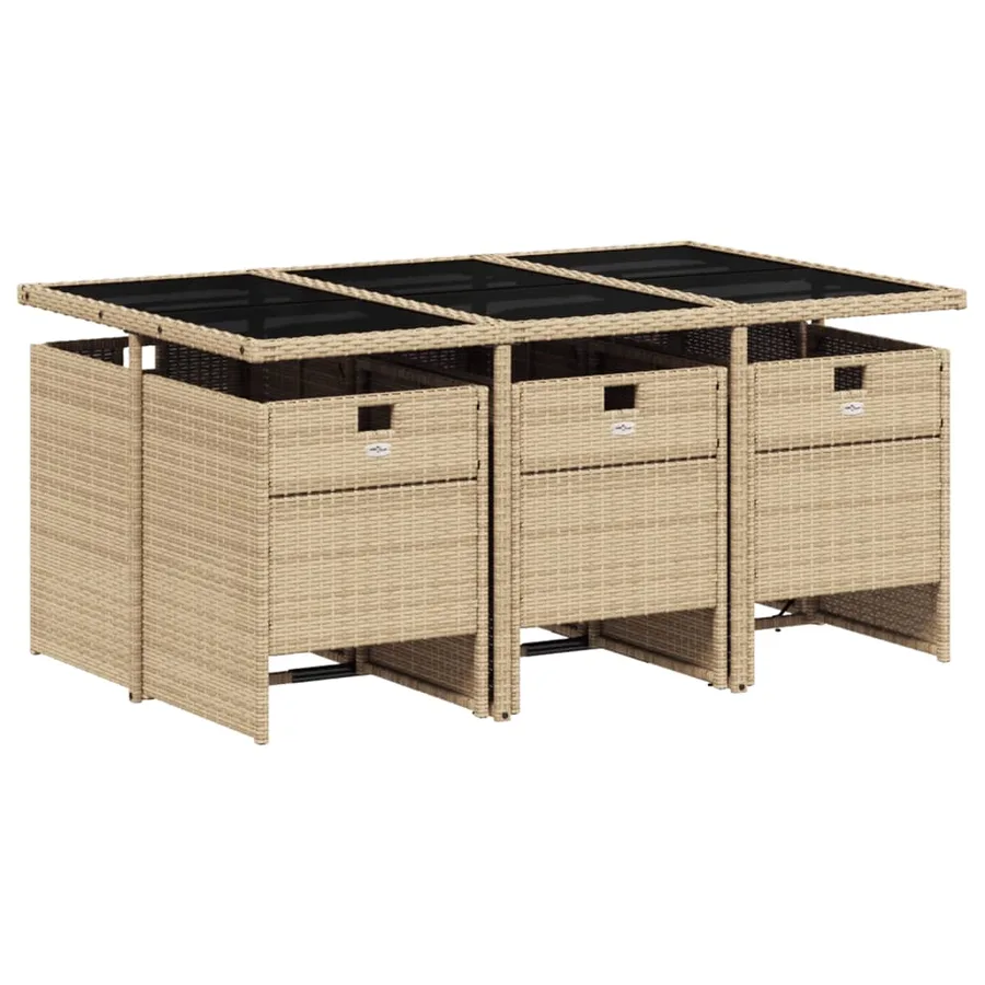 Ensemble à manger de jardin coussins 7 pcs mélange beige rotin - 3
