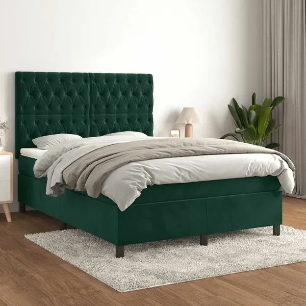 Sommier à lattes de lit et matelas Vert foncé 140x190cm Velours