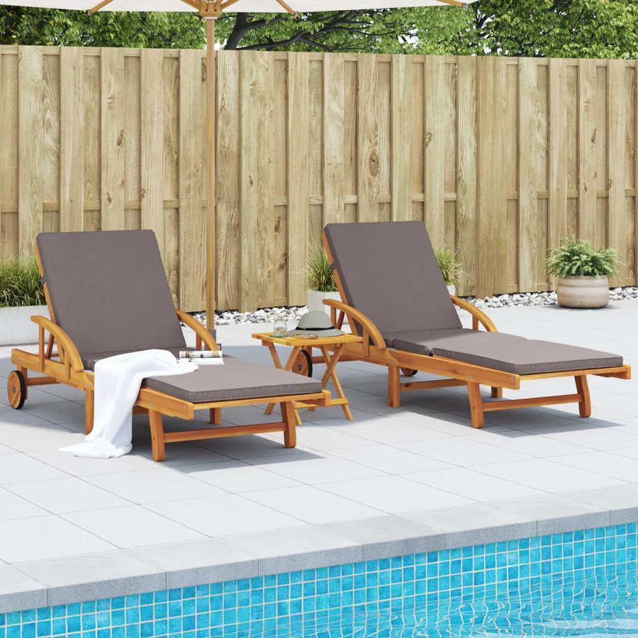 Chaises longues lot de 2 avec coussins 200x68x83 cm bois acacia