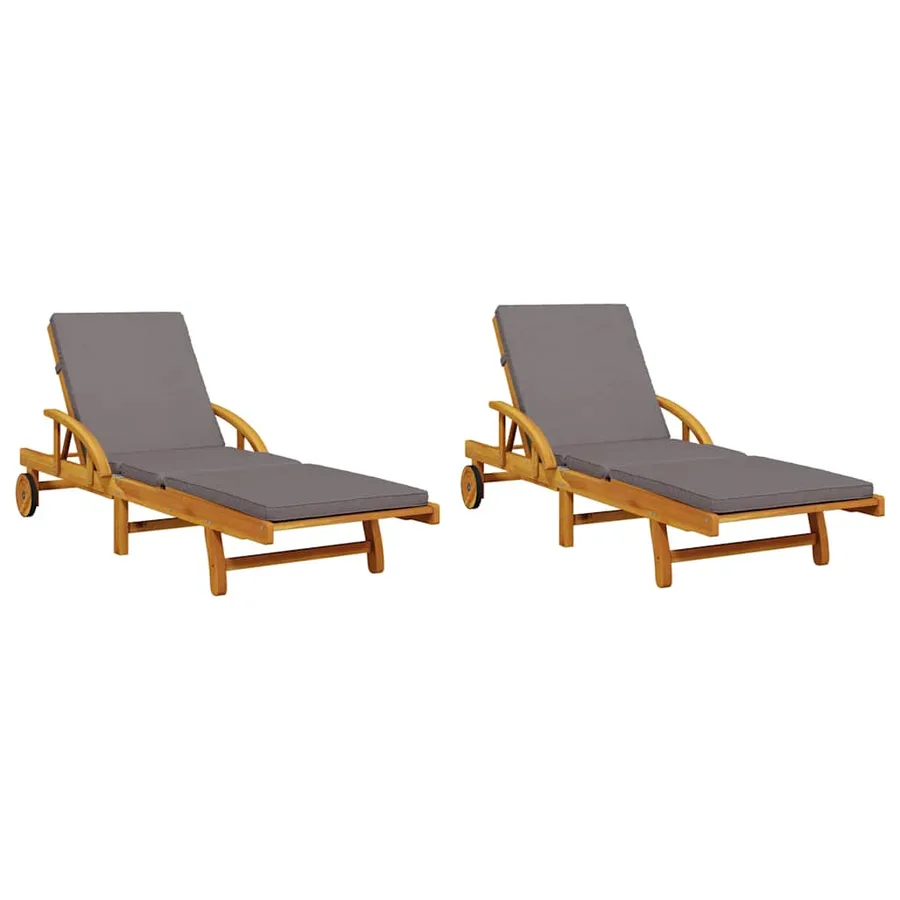 Chaises longues lot de 2 avec coussins 200x68x83 cm bois acacia - 2