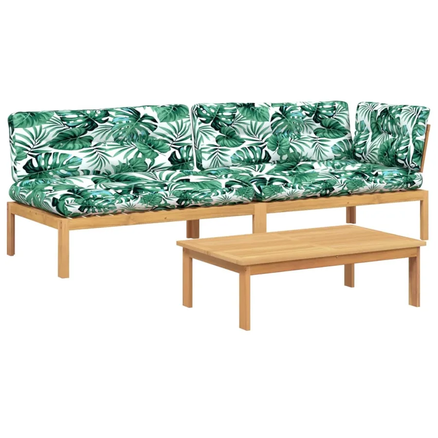 Salon palette de jardin avec coussins 3pcs bois d'acacia massif - 2