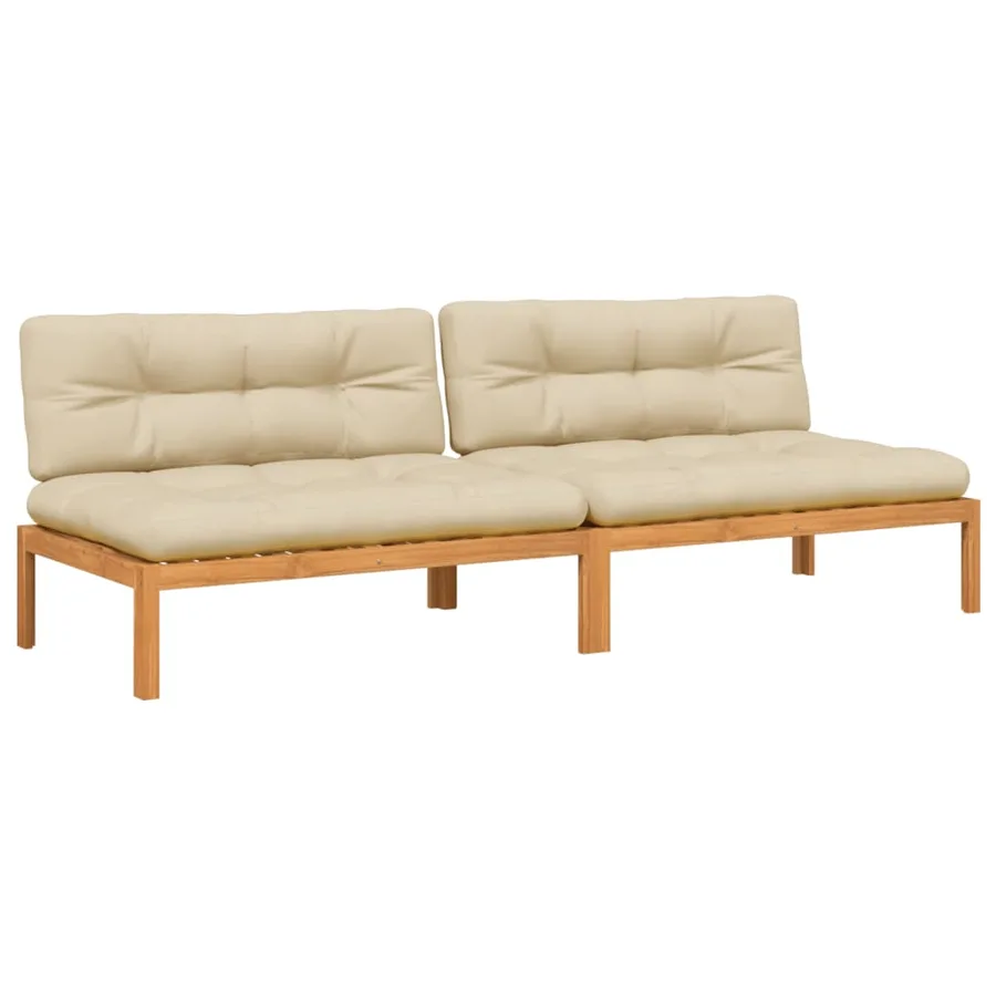 Canapés centraux palette de jardin et coussins 2pcs bois acacia - 2