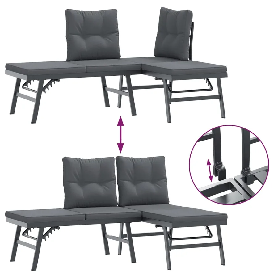 Bancs de jardin avec coussins lot de 2 acier enduit de poudre - 7