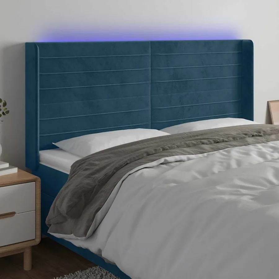 Tête de lit à LED Bleu foncé 163x16x118/128 cm Velours