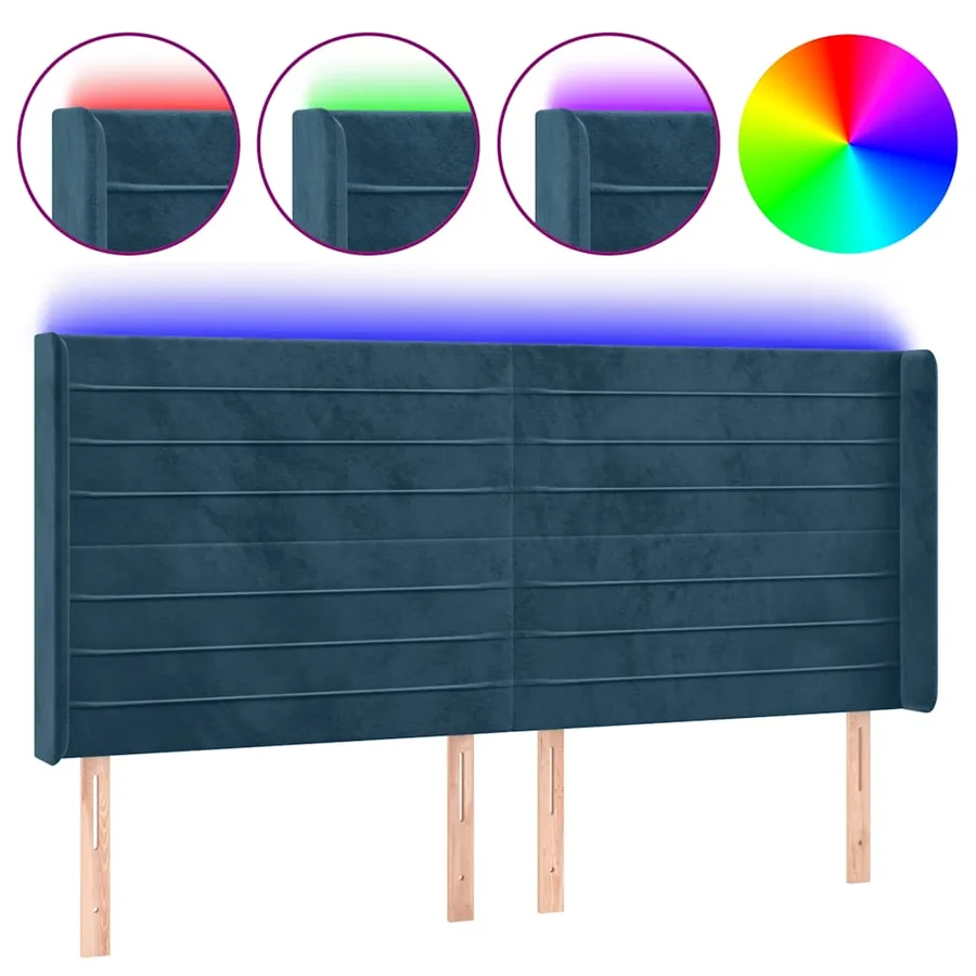 Tête de lit à LED Bleu foncé 163x16x118/128 cm Velours - 2