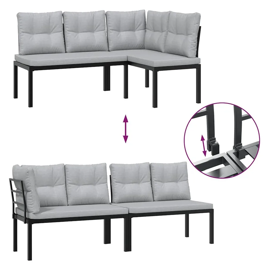 Ensemble de banc de jardin avec coussins 3 pcs noir - 5