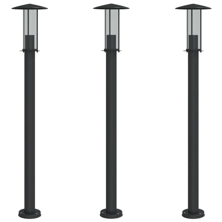 Lampadaires d'extérieur 3 pcs noir 100 cm acier inoxydable - 2