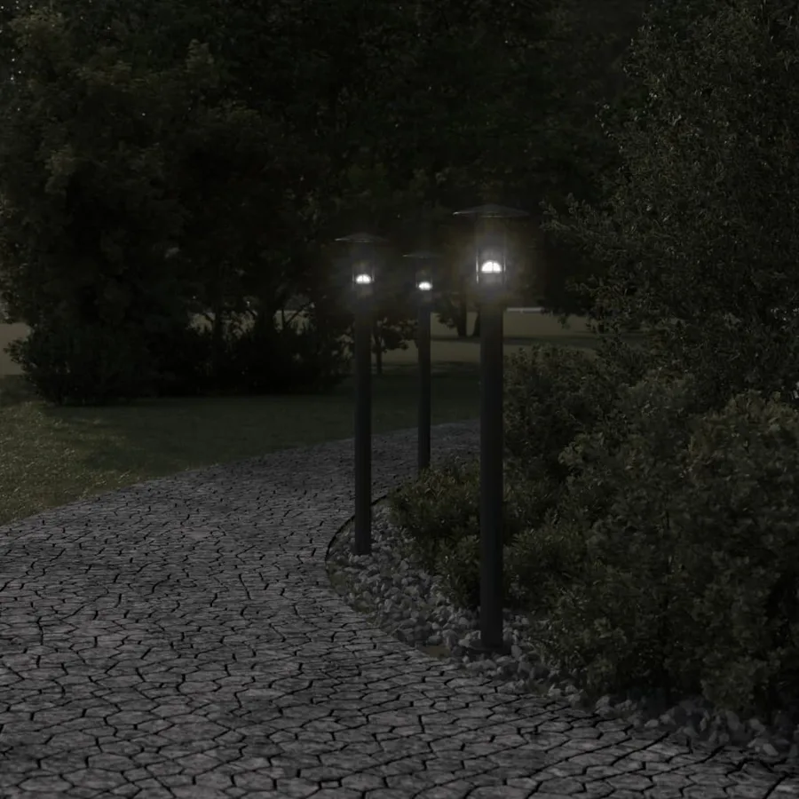 Lampadaires d'extérieur 3 pcs noir 100 cm acier inoxydable - 3