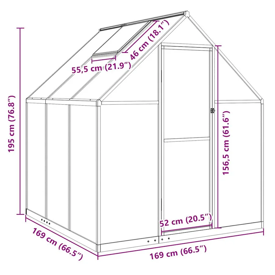 Serre avec cadre de base anthracite 169x169x195 cm aluminium - 10
