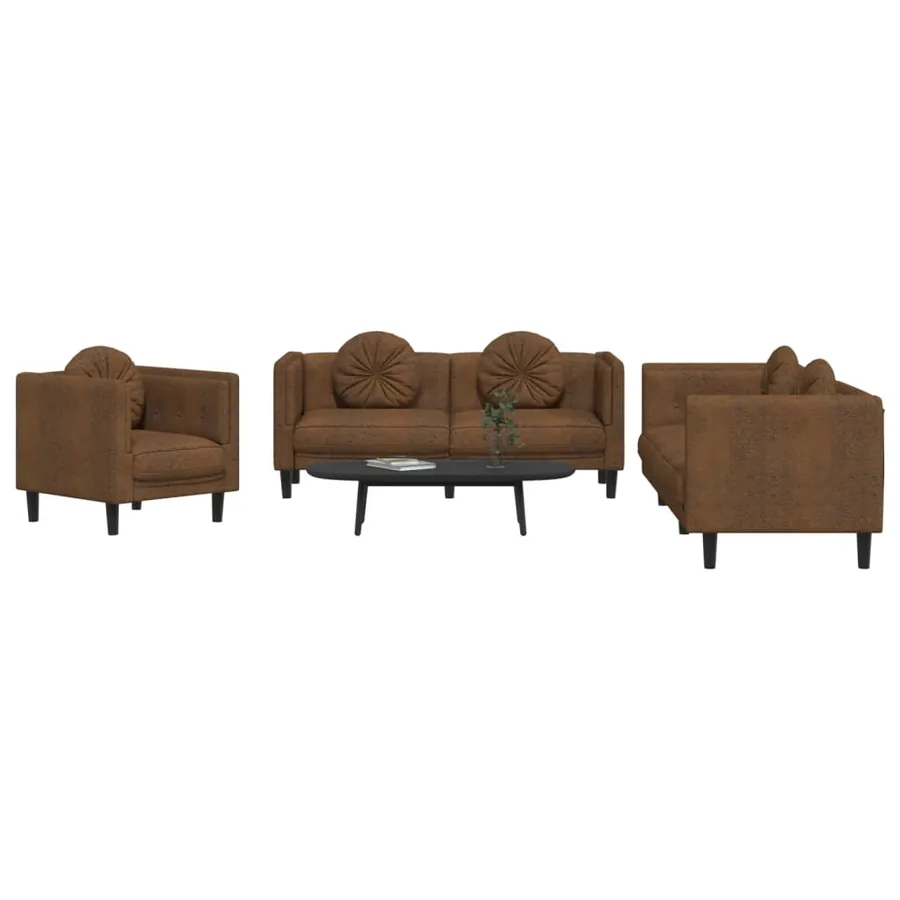 Ensemble de canapés 3 pcs avec coussins marron velours