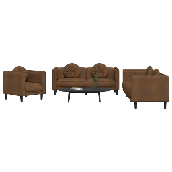 Ensemble de canapés 3 pcs avec coussins marron velours
