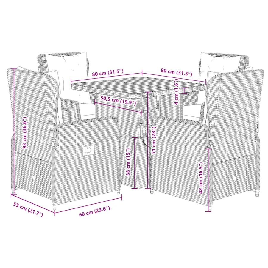 Ensemble à manger de jardin 5 pcs coussins gris résine tressée - 9