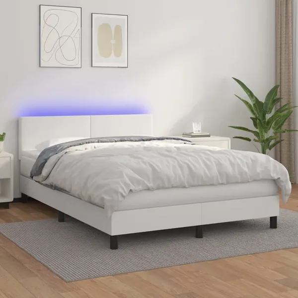 Sommier à lattes de lit avec matelas et LED Blanc 140x190 cm