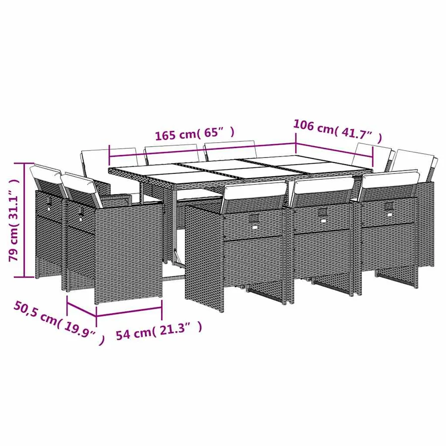 Ensemble à manger de jardin et coussins 11 pcs marron rotin - 5