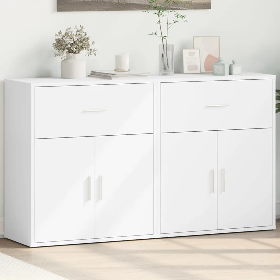 Buffets 2 pcs blanc 60x31x70 cm bois d'ingénierie