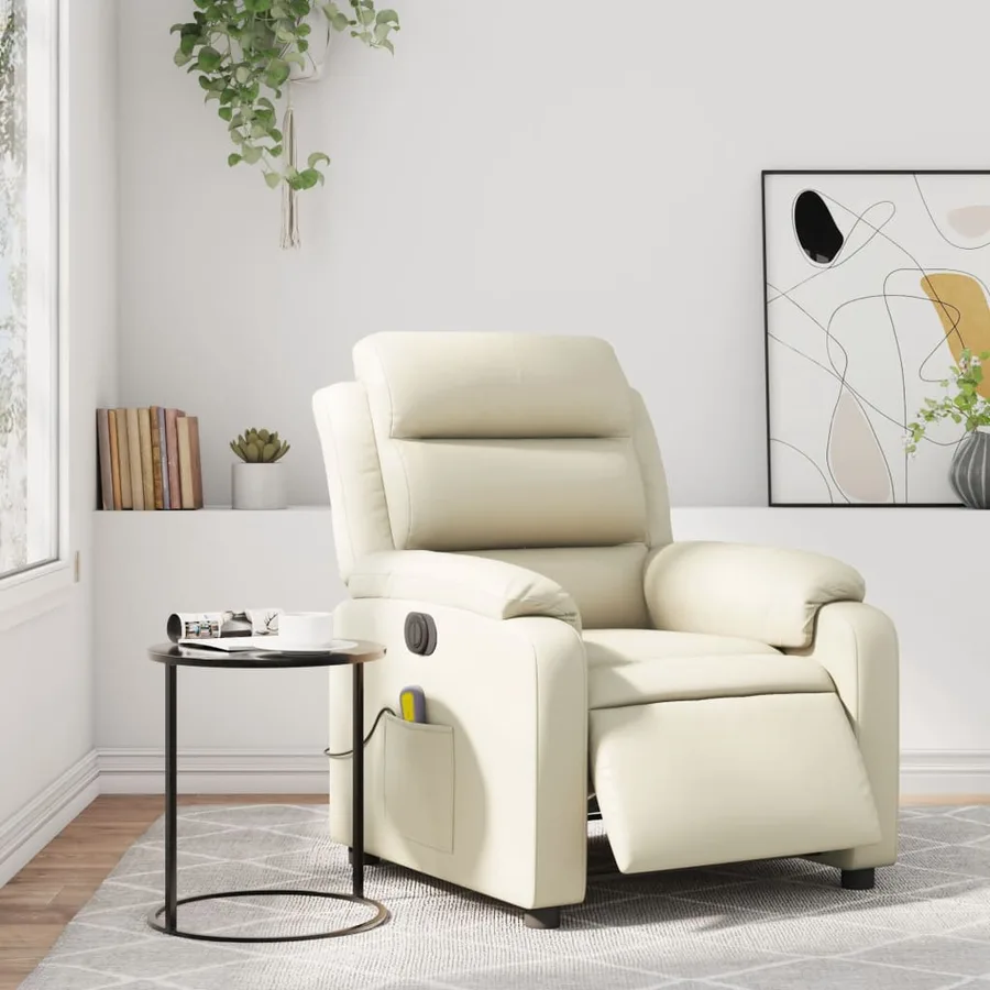 Fauteuil de massage inclinable électrique crème similicuir - 16