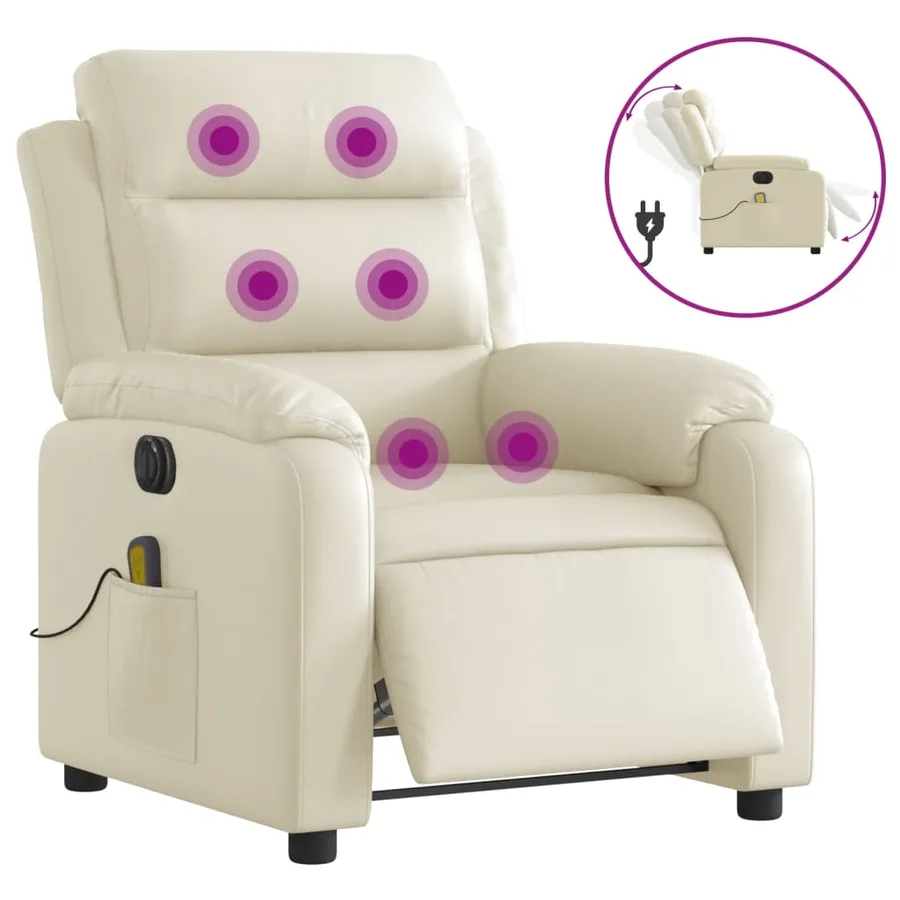 Fauteuil de massage inclinable électrique crème similicuir - 2