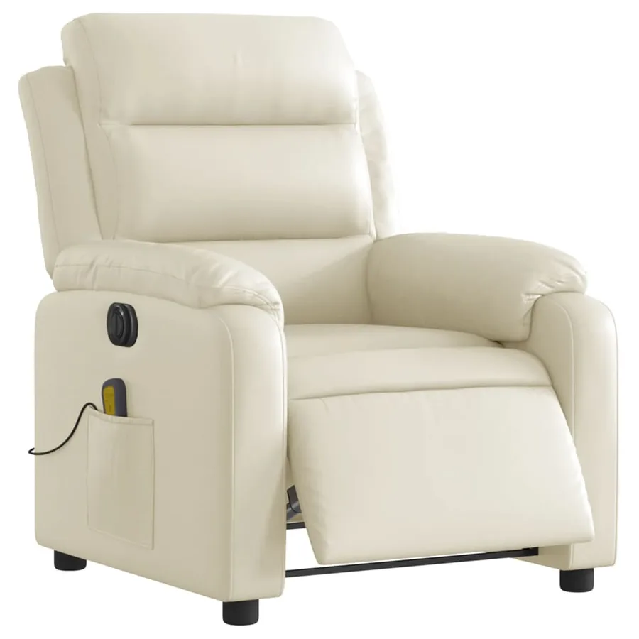 Fauteuil de massage inclinable électrique crème similicuir - 3