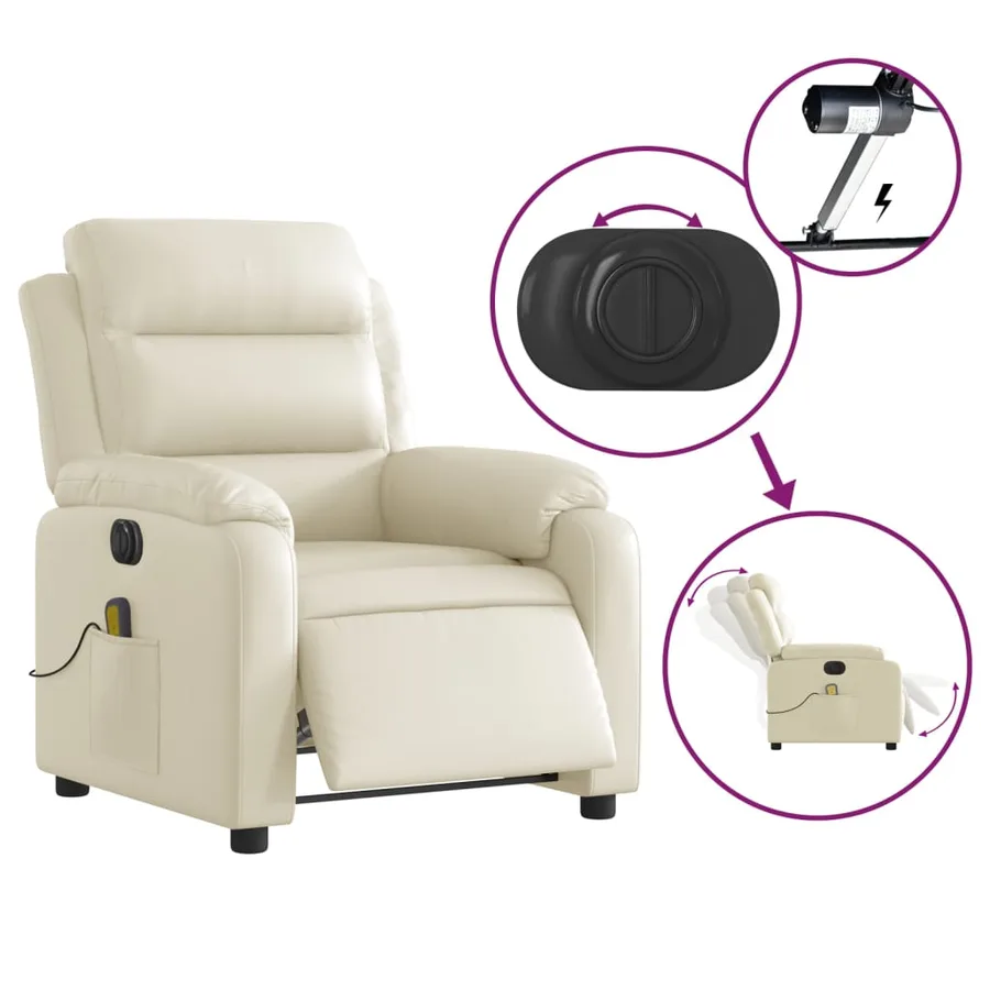 Fauteuil de massage inclinable électrique crème similicuir - 6