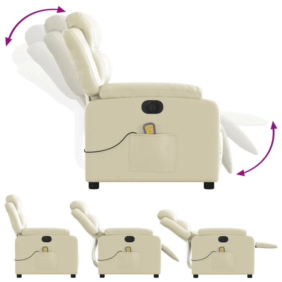 Fauteuil de massage inclinable électrique crème similicuir - 7