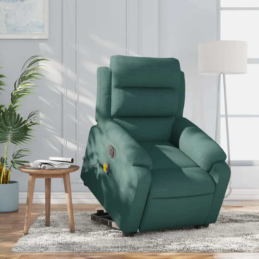 Fauteuil inclinable de massage électrique Vert foncé Tissu - 16
