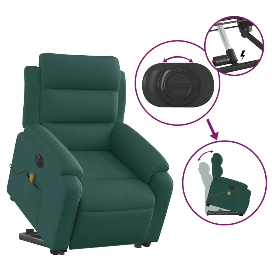 Fauteuil inclinable de massage électrique Vert foncé Tissu - 6