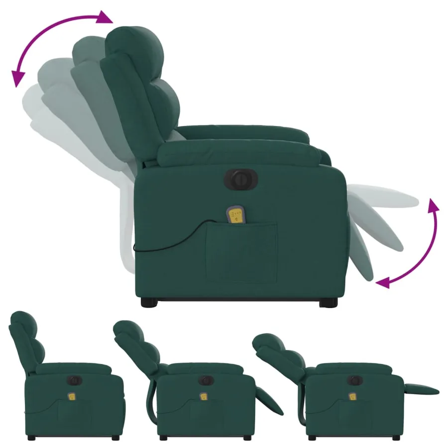 Fauteuil inclinable de massage électrique Vert foncé Tissu - 7