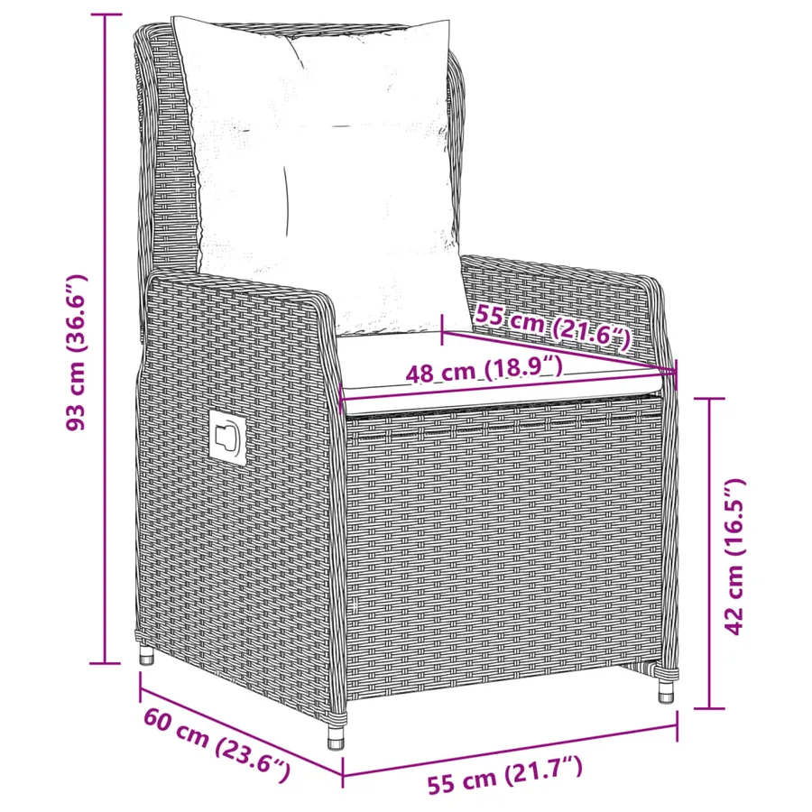 Chaises inclinables de jardin lot de2 gris clair résine tressée - 10