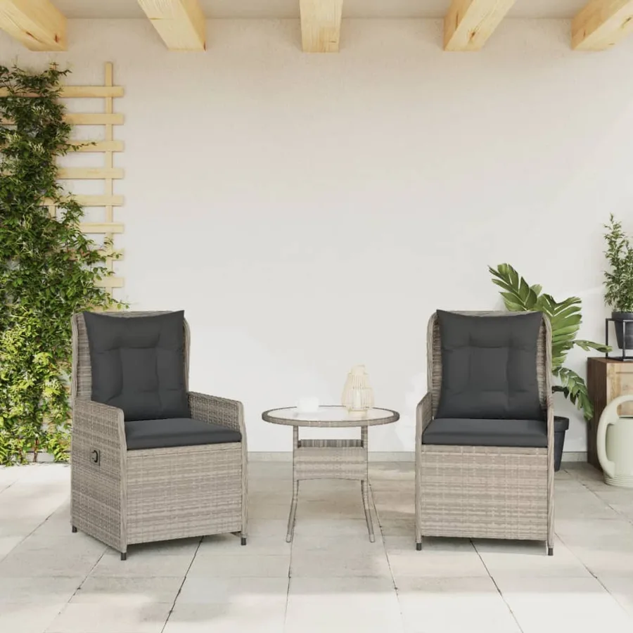 Chaises inclinables de jardin lot de2 gris clair résine tressée - 3