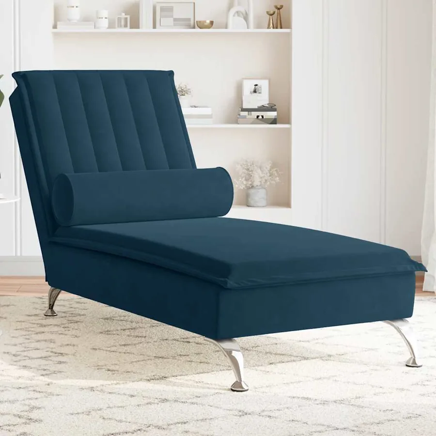 Chaise longue de massage avec traversin bleu velours