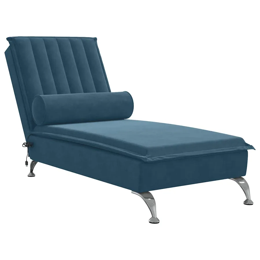 Chaise longue de massage avec traversin bleu velours - 2