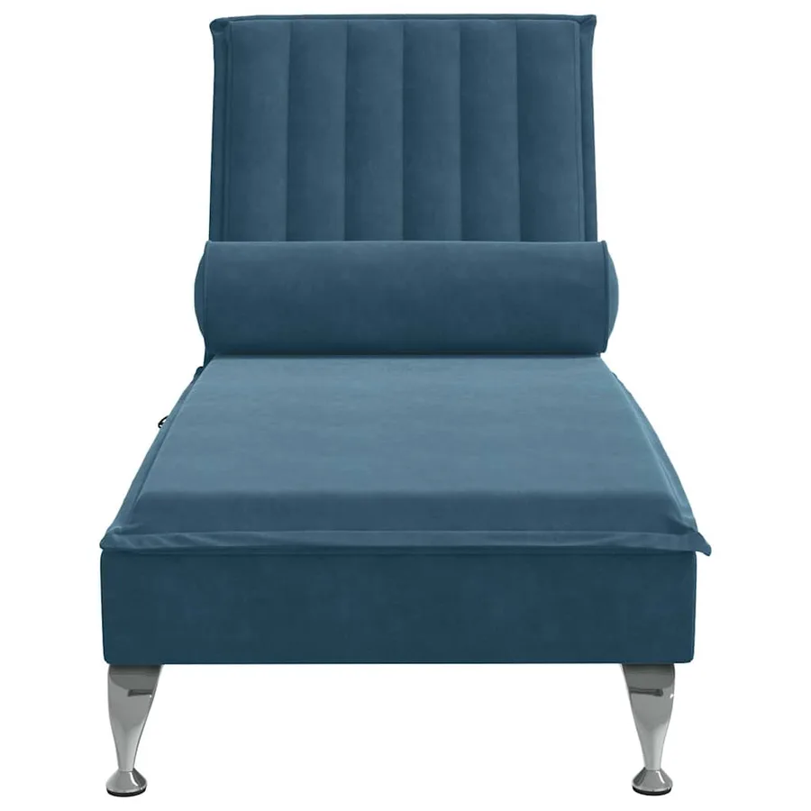 Chaise longue de massage avec traversin bleu velours - 4