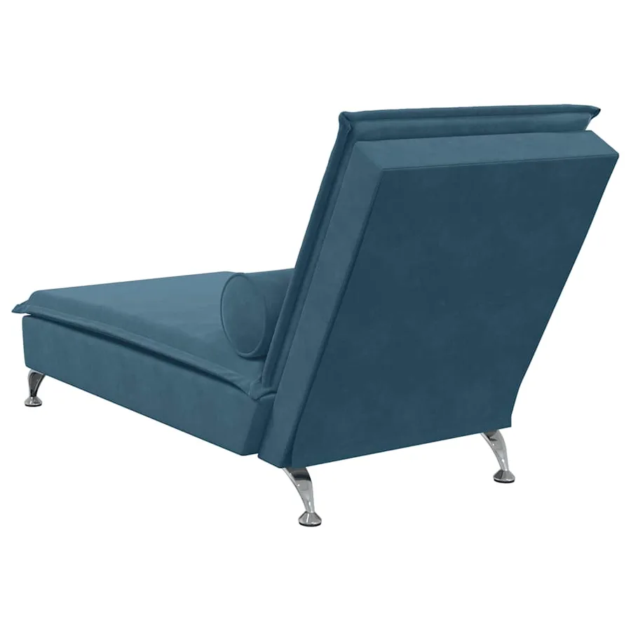 Chaise longue de massage avec traversin bleu velours - 6