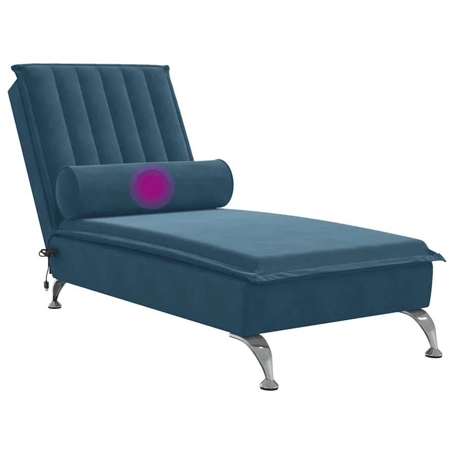 Chaise longue de massage avec traversin bleu velours - 7