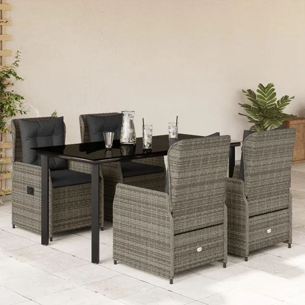 Ensemble à manger de jardin 5 pcs coussins gris résine tressée