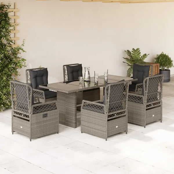 Ensemble à manger de jardin et coussins 7 pcs gris clair rotin